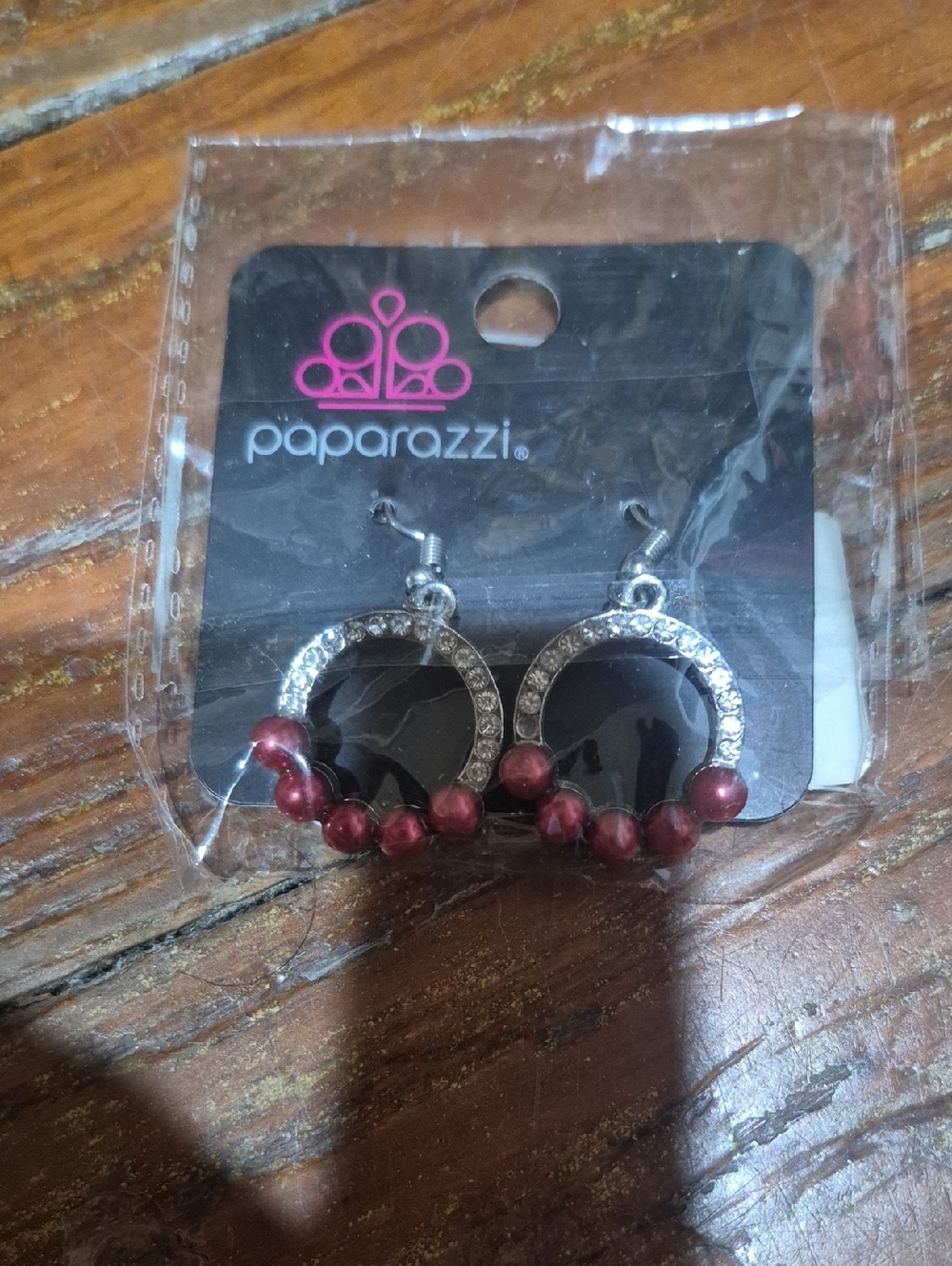 paparazzi Silver Hoop Earrings with Burgundy Bead Accents